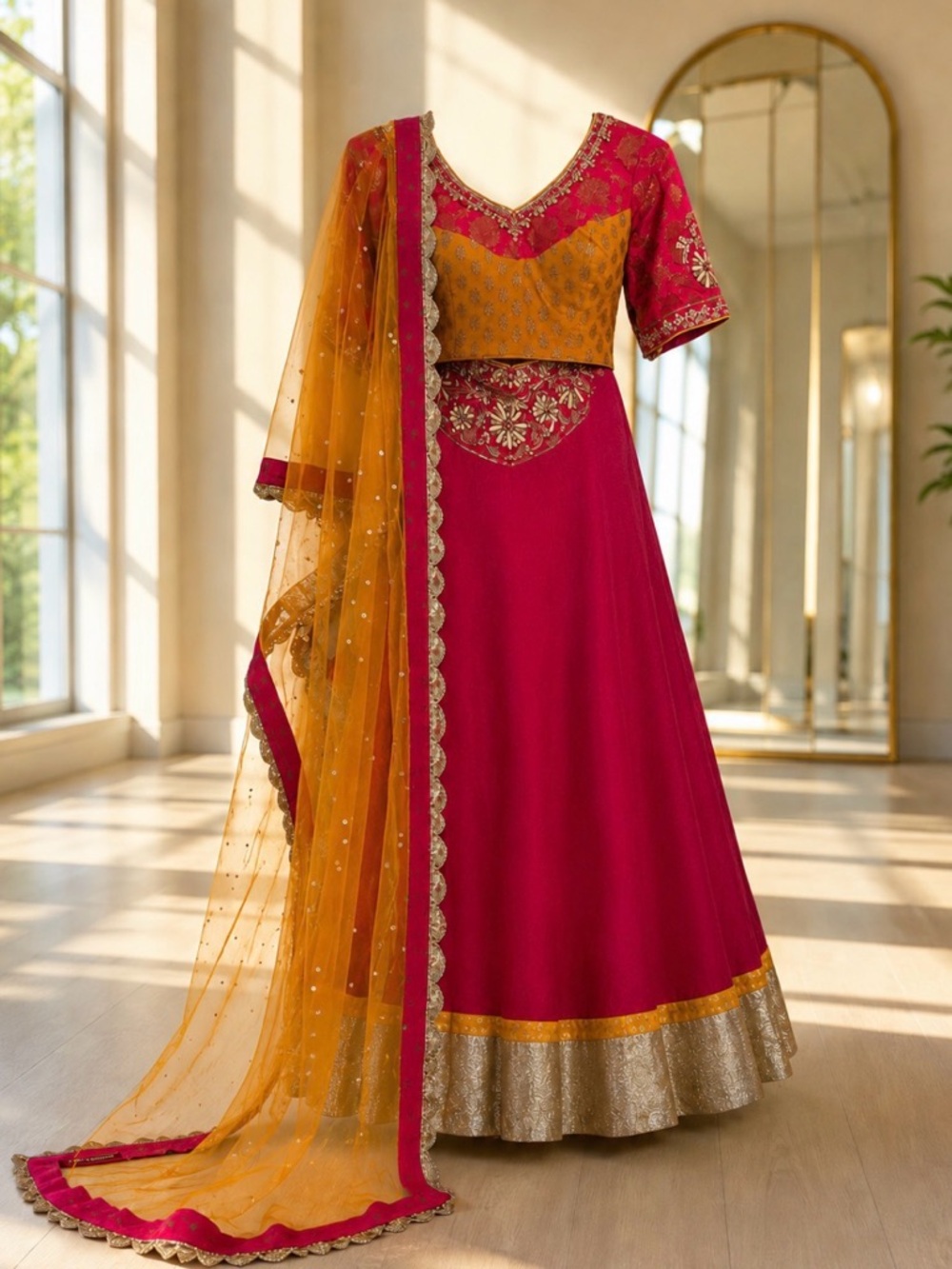 Ritu Kumar Designer Lehenga Set – with Gold Embroidery | Blouse Chest size 34